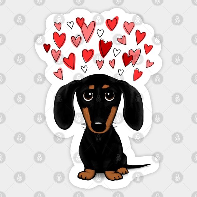 Cute Wiener Dog | Black and Tan Dachshund with Valentine Hearts Sticker by Coffee Squirrel